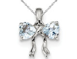 14K White Gold Aquamarine Heart and Bow Pendant Necklace (4/5 Carat)